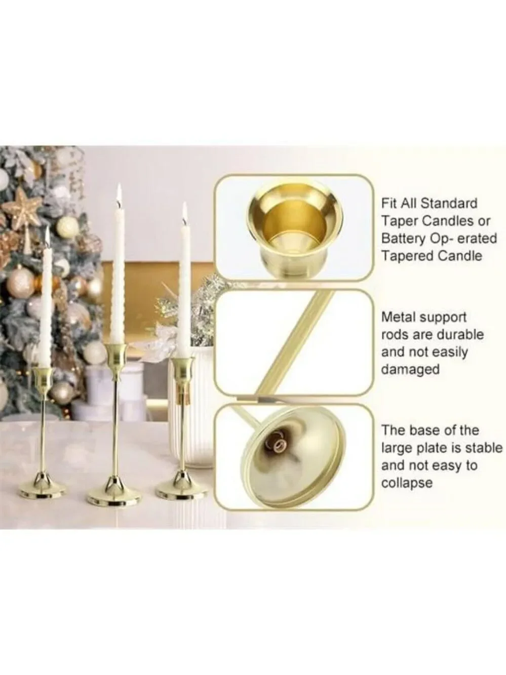 Gold Metal Taper Candle Holders Set of 6 Decorative Pillar Candlestick Centerpie